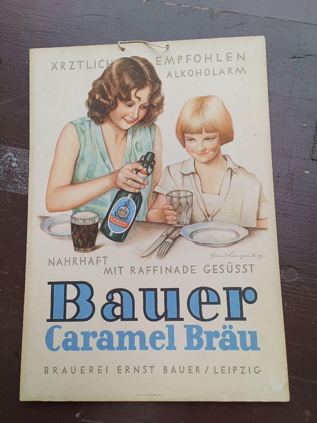 Insegne: Alte Karton Werbung / Bauer Caramel Bräu - Brauerei Leipzig  – Usato da Brugg AG venduto da Ente015