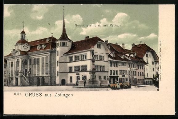 Cartoline postali: Zofingen, Gerechtigkeitsplatz mit Rathau – Usato da Berlin venduto da bartko-reher