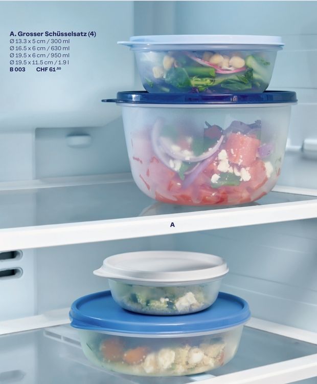 Tupperware Grosses Schüssel Set (4) 300ml 630ml 950ml 1.9l (Neu und ...