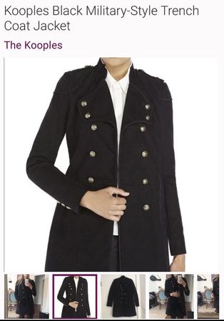 The Kooples Black Military Style Trench Coat Jacket, Gr. S