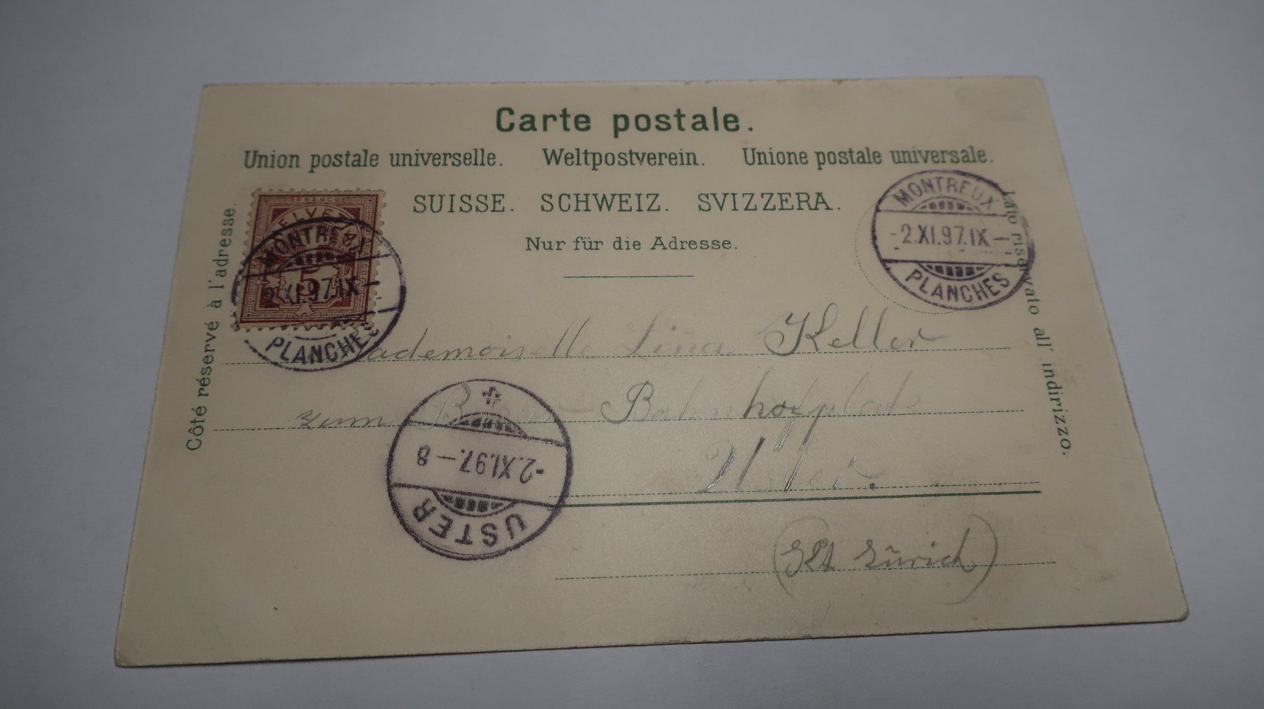 Cartoline postali: Souvenir de Montreux.  1897 – Usato da Cormoret venduto da Pascalll2001 3
