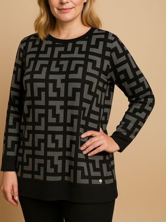 Gr L XL 42 44 Langarmshirt Schwarz Grau 🎁 business office