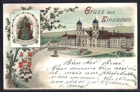 Cartes postales: Litho Einsiedeln, Kloster mit Prozession – D'occasion à Berlin par bartko-reher