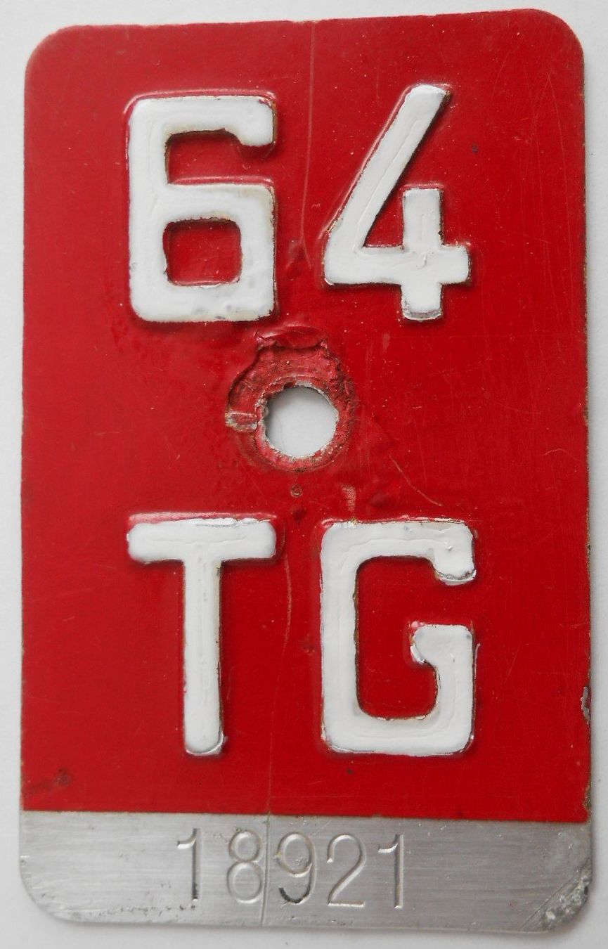 Schilder: Velonummer Thurgau1964 TG 64 – Gebraucht aus Bülach von anska