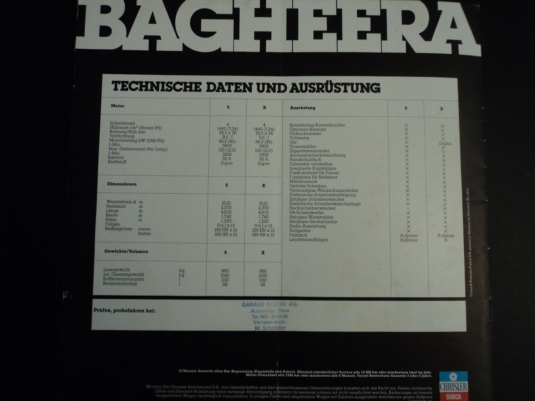 Dokumente: Prospekt Matra Simca Bagheera X 1978 – Gebraucht aus Schwarzenburg von modelCARama 9