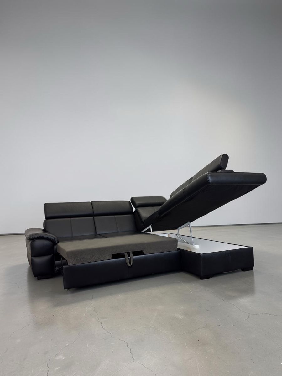 Sofas: Ecksofa aus echtem Leder, schwarz, mit Bettfunktion – D'occasion à Fehraltorf par Sofalab.swiss 9