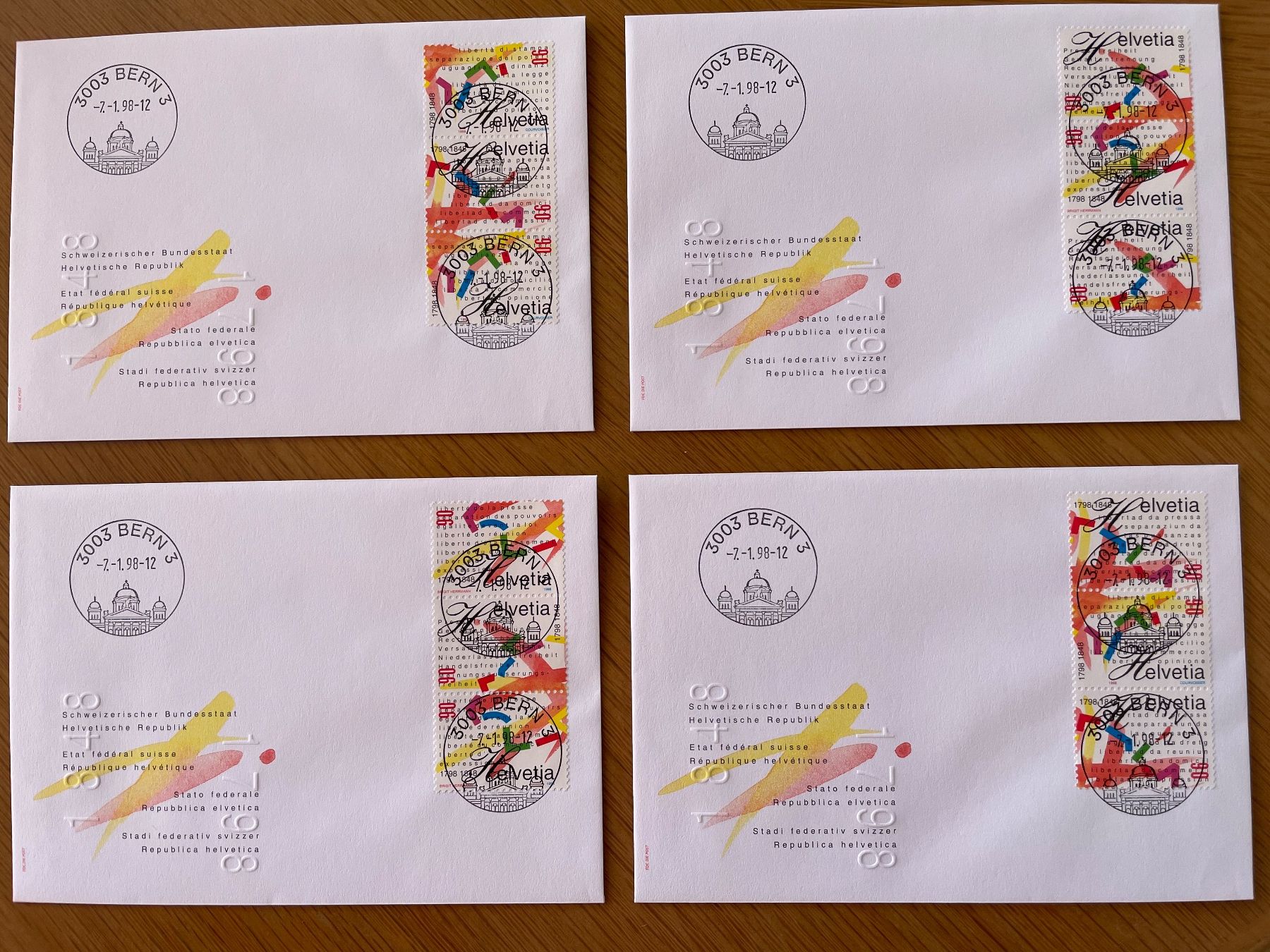 Tous les timbres: 4 doc. différents, 1er j, parfait état – D'occasion à Sonceboz-Sombeval par Comment2
