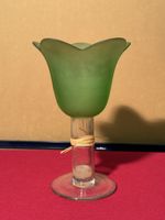 Green Frosted Glass Tulip Candle Holder Spring Decor