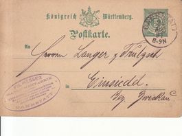 Postkarte Königreich Württemberg 5 Pfennig 1891