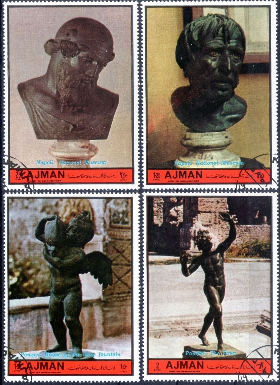 Tutti i francobolli: ADSCHMAN 1972 BRONZESTATUEN 4 MARKEN – Usato da Losone venduto da EM2019