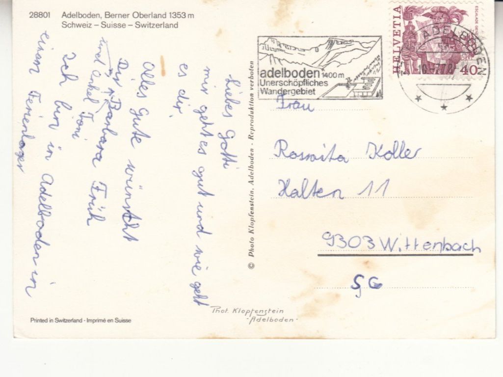 Cartoline postali: Adelboden 1978 – Usato da Bürglen TG venduto da StampGraf 1