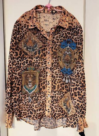 SCHIFFHAUER MUNICH Designer Bluse Leo Print Strass Gr.40 NEU