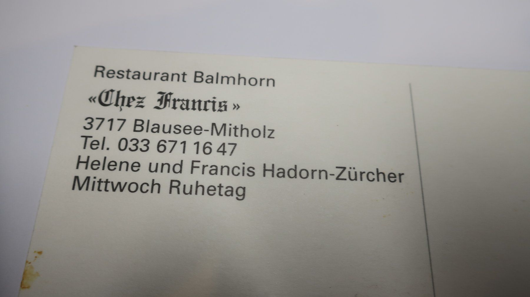 Ansichtskarten: Restaurant Balmhorn Chez Francis Blausee Mitholz – Gebraucht aus Cormoret von Pascalll2001 2