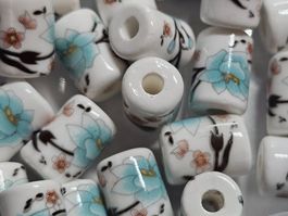 25x Keramik Zwischen Zylinder Kugeln Kette Basteln Perlen