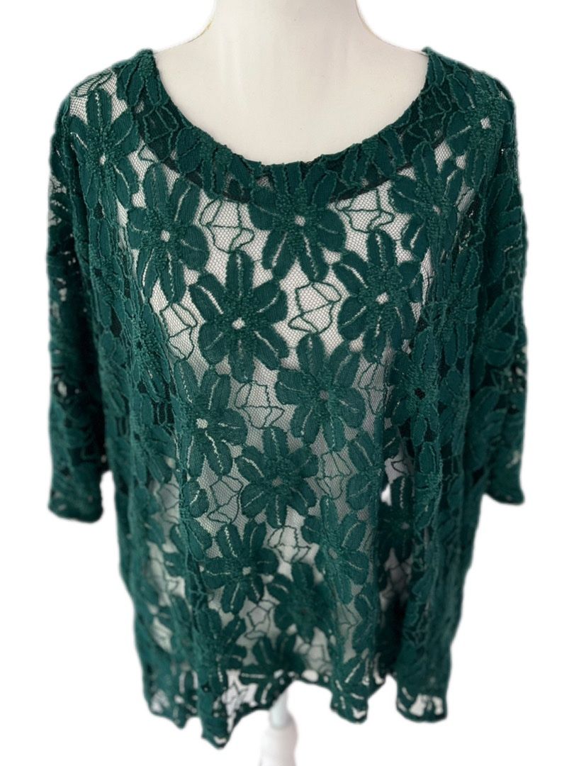 Niederberger Camicette: Niederberger, Grüne Bluse mit Spitze, Gr. 44 – Usato da Ebmatingen venduto da Mistelu