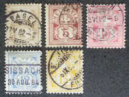 SWITZERLAND 1882: Chiffre, papier blanc, 5 c redentelé, O
