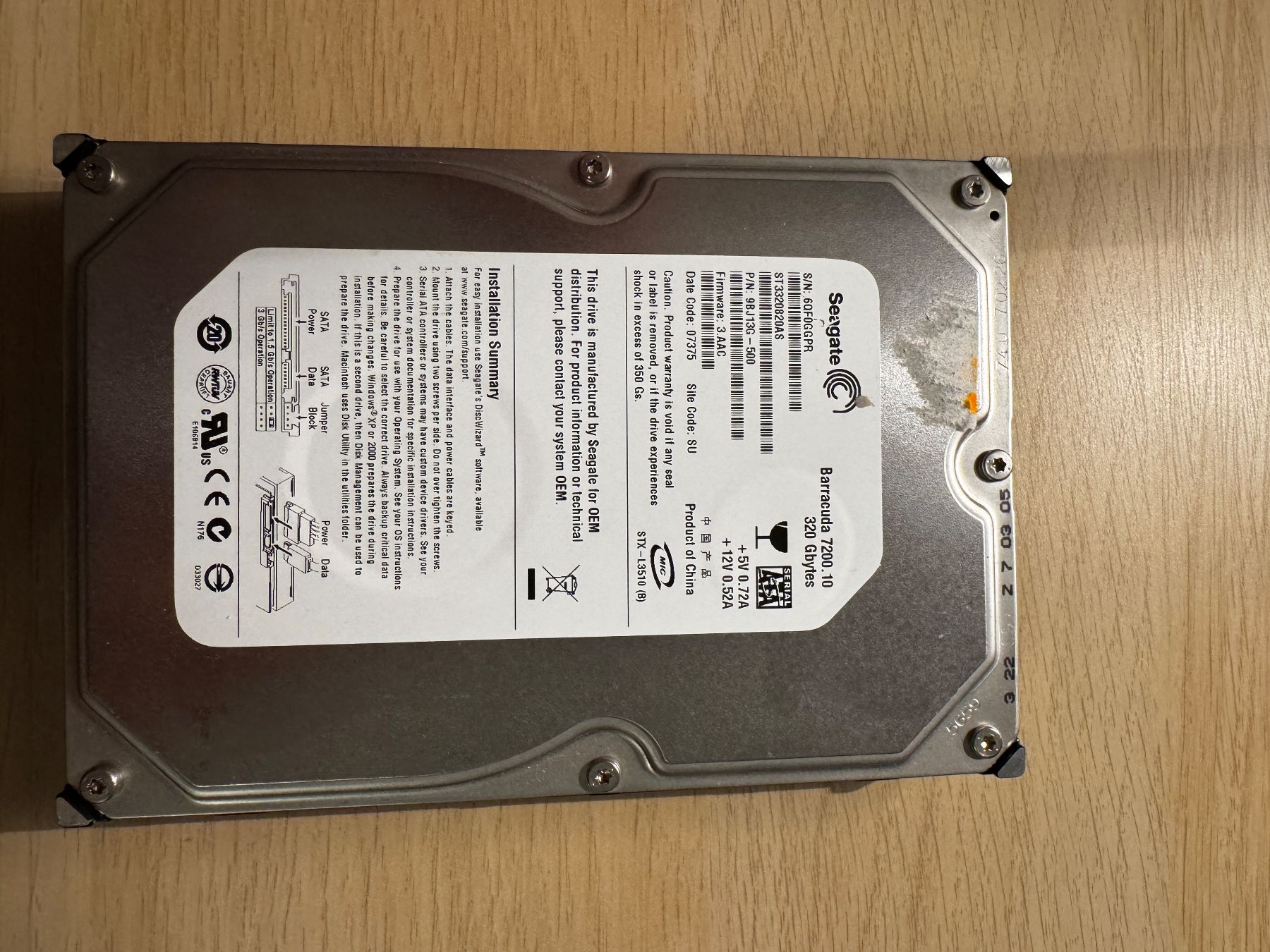 Seagate Dischi rigidi: 3.5 Festplatte 320GB – Usato da Zürich venduto da fresh0001