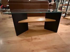 Couchtisch 90er Jahre; Glasplatte schwarz Holz guter Zustand