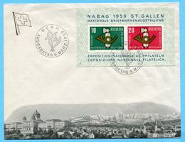 Illustriertes FDC mit NABAG-Block St. Gallen 1959