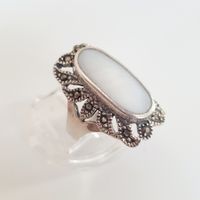 Vintage Silber Ring 925 mit Perlmutt und Markasiten Gr 16,3