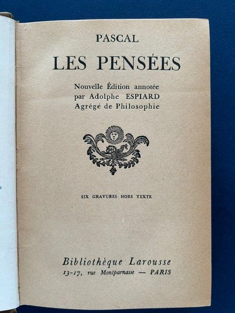 Bücher: Pascal, Les Pensées, Larousse 1926, schönes Exemplar – Gebraucht aus Bern von oregonzwei 3