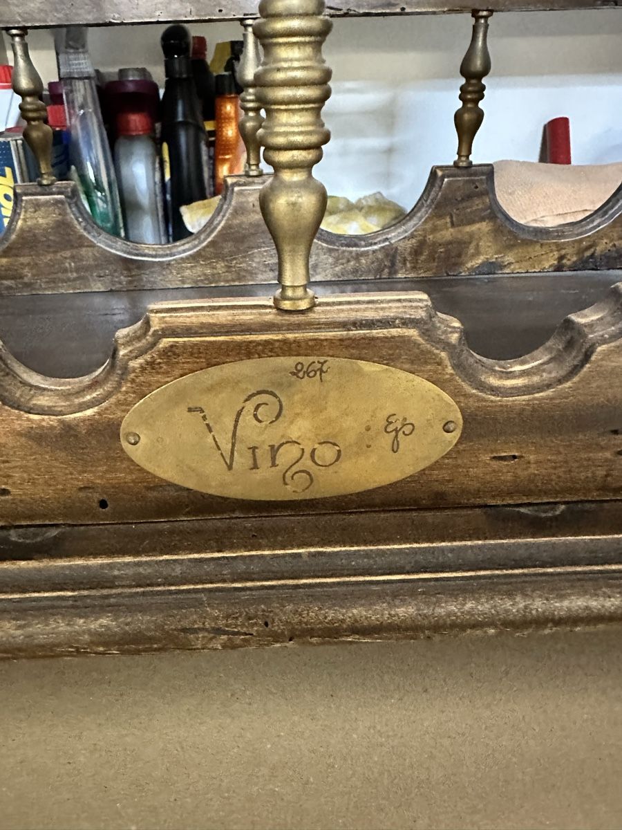 Portabottiglie: Flaschenhalter aus Holz & Messing, 1920er – Usato da Villmergen venduto da JacRon 3