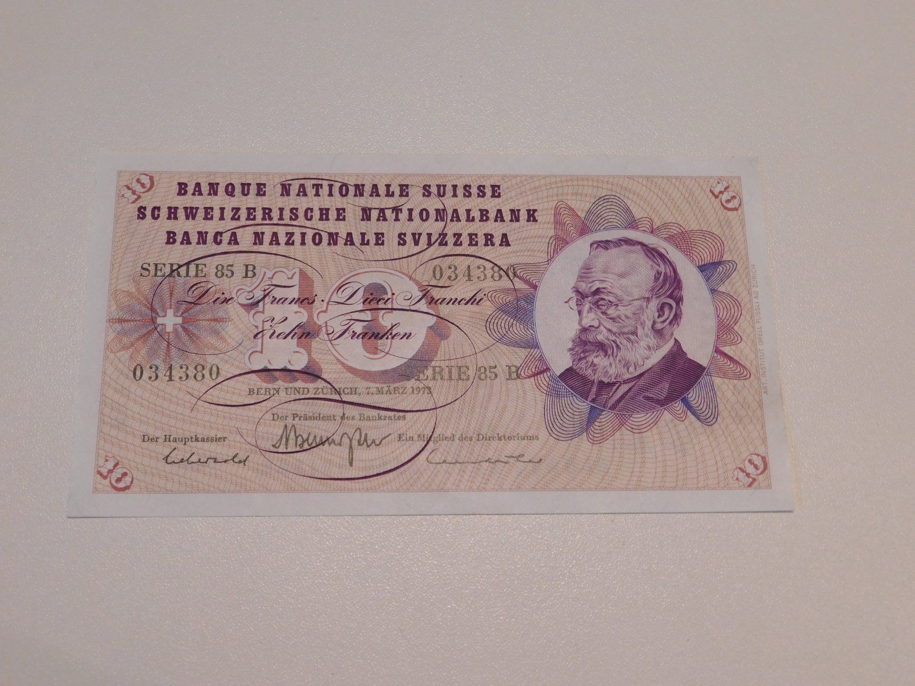 Banconote: 10 CHF Schweizer Banknote 5. Emission - 1973 - unzirkuliert – Nuovo (secondo la descrizione) da Solothurn venduto da Mi-cardo