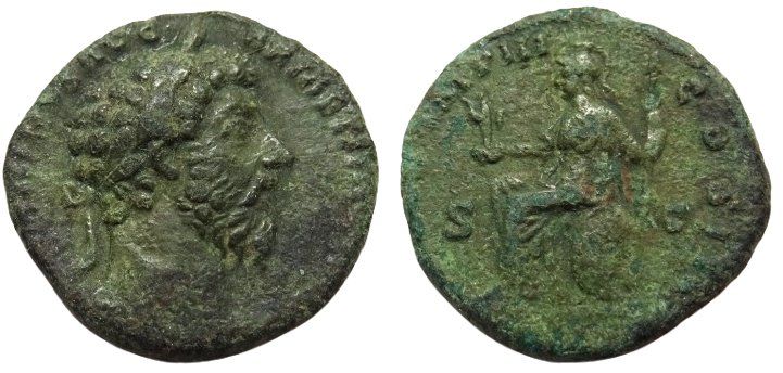 Tutti le monete: MARCUS AURELIUS bronze As (161-180 AD) – Usato da La Sarraz venduto da classicworldcoins