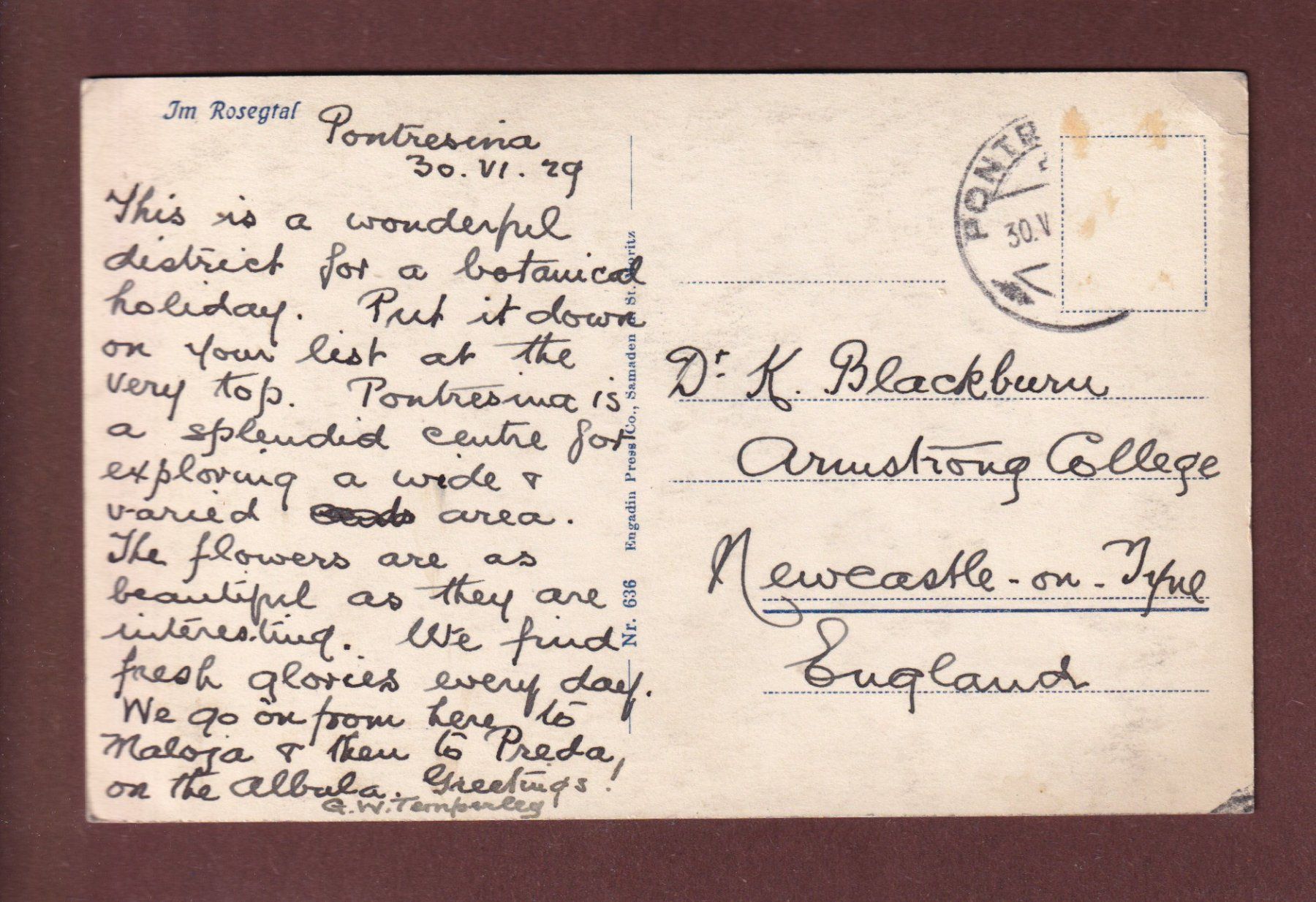 Cartoline postali: Im ROSEGTAL - 1929 – Usato da Pully venduto da nicecards-shop 1