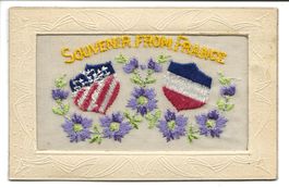 Seidenkarte - gestickt -Souvenir from France - Great Britain
