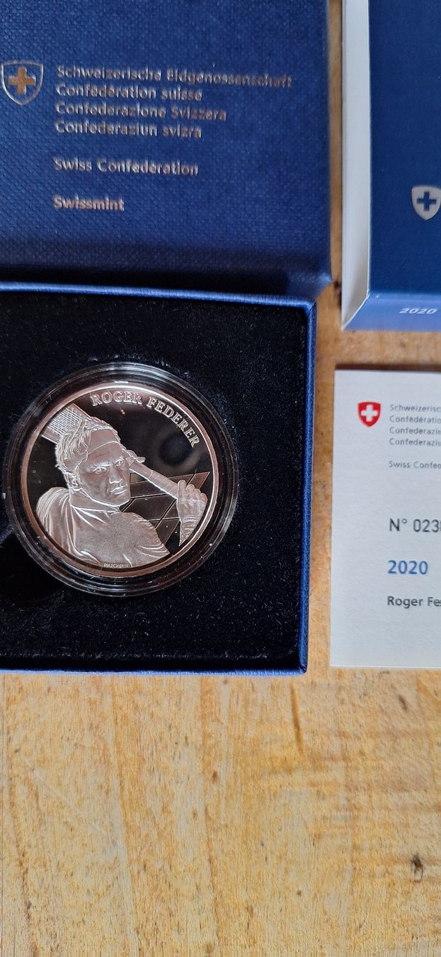 Alle Münzen: Pièce Roger Federer 20 francs argent 2020 – Neu und originalverpackt aus Le Sentier von Loorenz 1