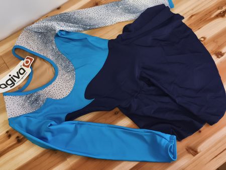 AGIVAEiskunstlaufkleid Turnkleid  Blau mit Strasssteinen(A85