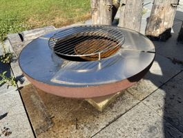 Feuerschale Metall rostig mit Grillrost  75cm Durchmesser