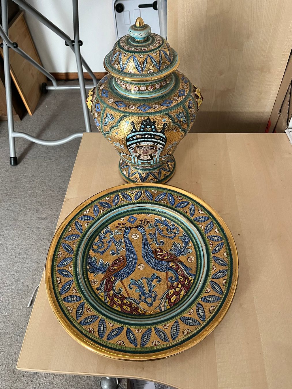 Vase & Récipients: Goldene Vase mit Teller, Mosaikmuster – D'occasion à Obfelden par Pschumi1 2