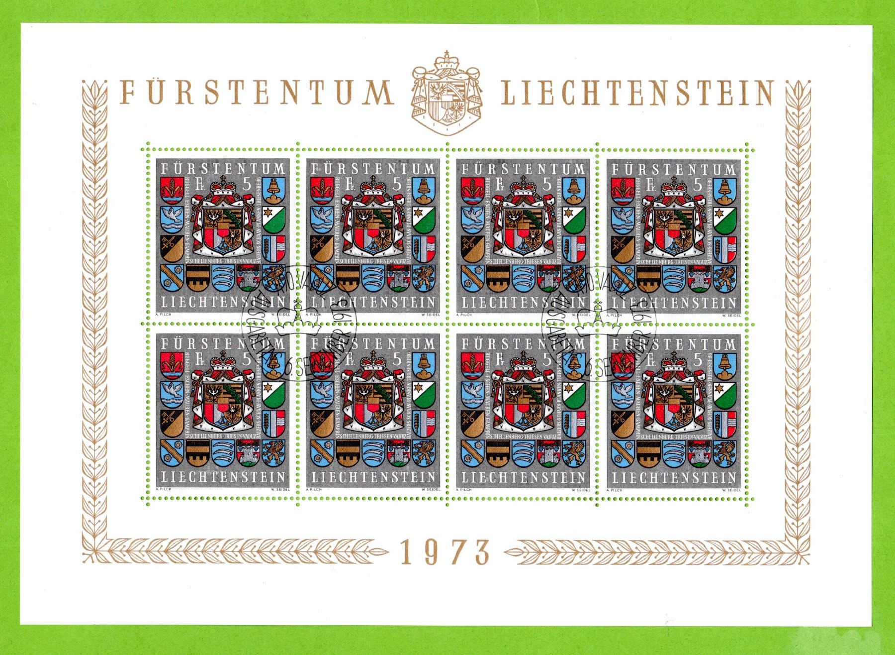 Tutti i francobolli: 1973 Freimarke 1. Tag Kleinbogen SBK 60.-- – Usato da Stein am Rhein venduto da Huehnerhund