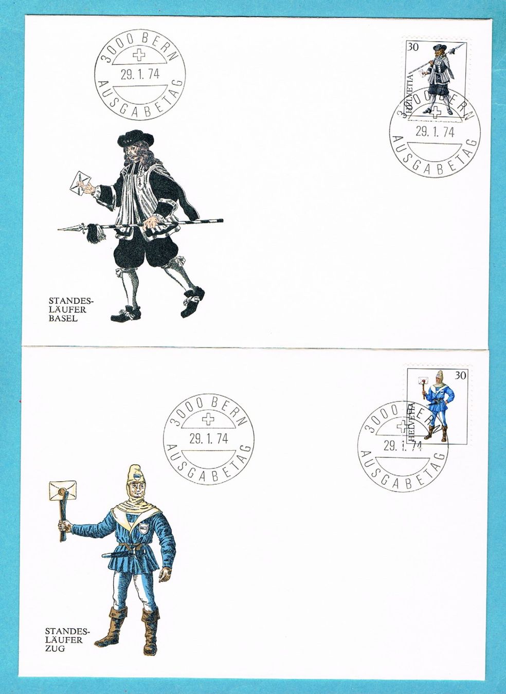 Tutti i francobolli: Einzelwerte INTERNABA-Block auf 4 illustrierten FDC.Ab Fr.1 – Usato da Seedorf venduto da Carabella3 1