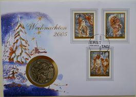 Numisbrief Liechtenstein Weihnachten 2005 mit Silbermünze
