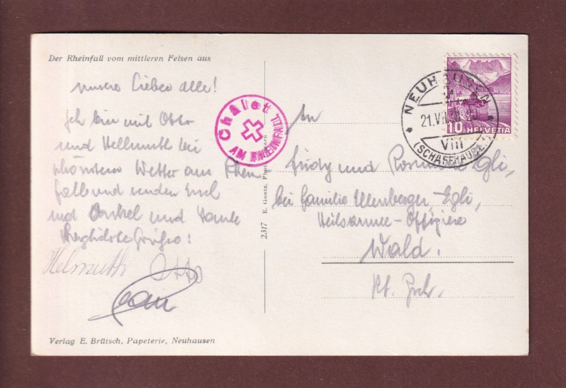 Cartoline postali: RHEINFALL - 1938 – Usato da Pully venduto da nicecards 1