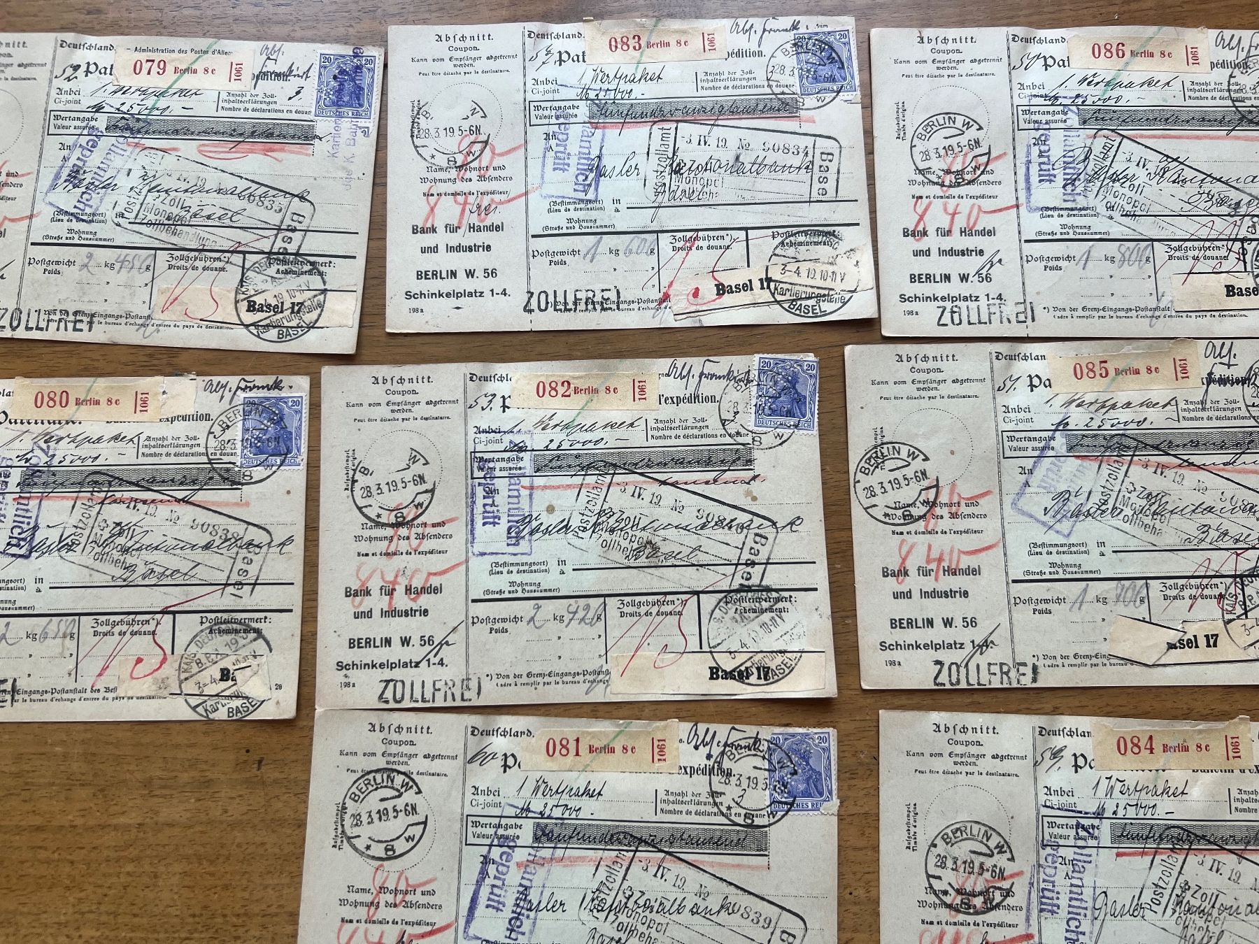 Tutti i francobolli: 9 Postwertzeichen Abschnitte Berlin Basel 1956 gestempelt203 – Usato da Glattfelden venduto da maa_qcj8 3