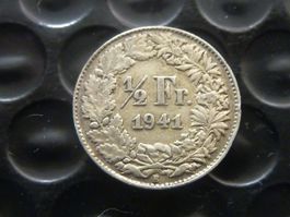 1/2 Fr.  1941 rar nur 0,20 Mio. Stück  -  ungereinigt  -