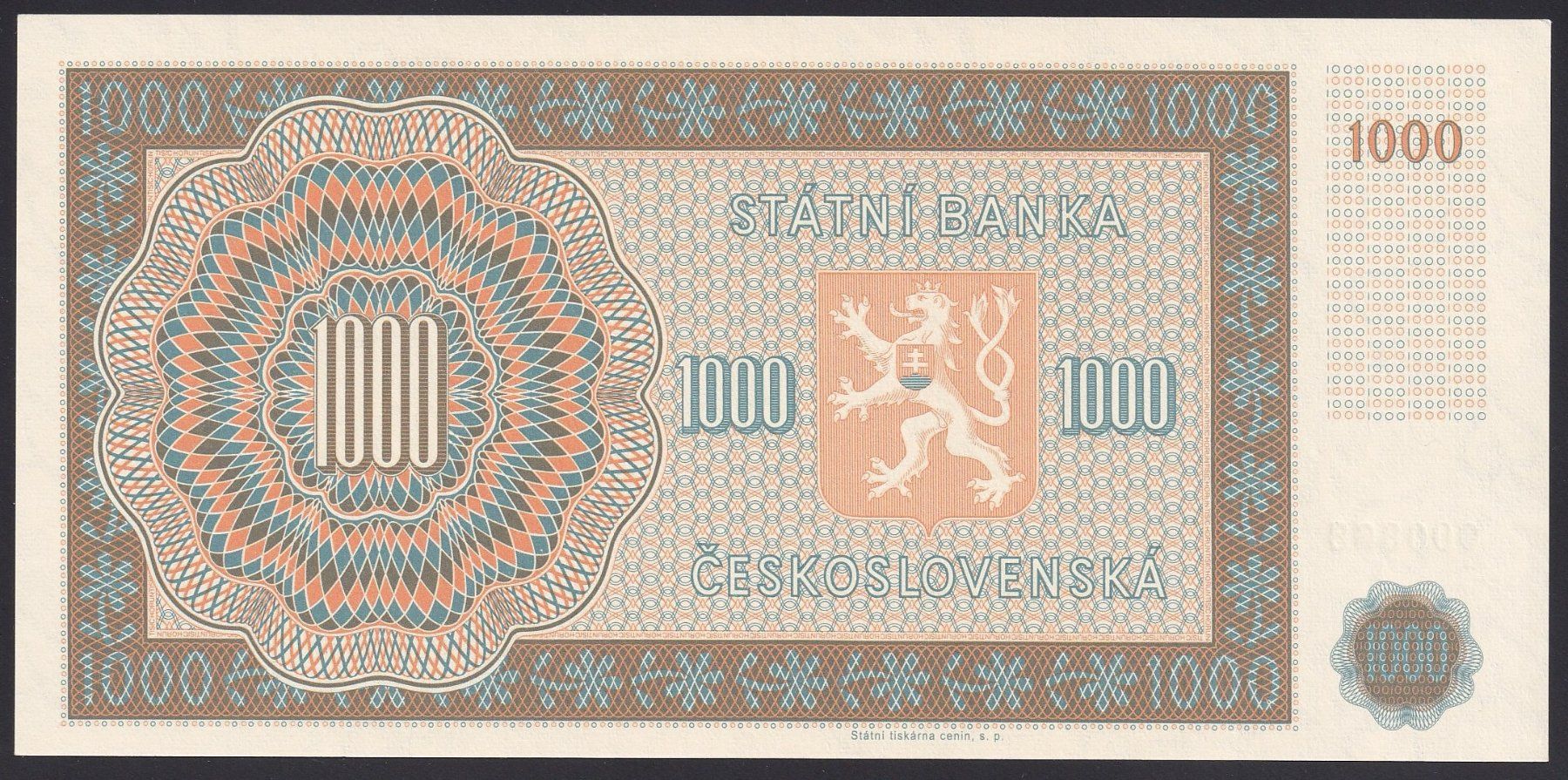Banknoten: Tschechoslowakei 1000 Korun UNC 1951 – Neu (gemäss Beschreibung) aus Naters von Radman 1