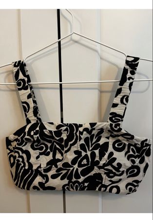 Sommer Crop Top Mango schwarz weiss gemustert 