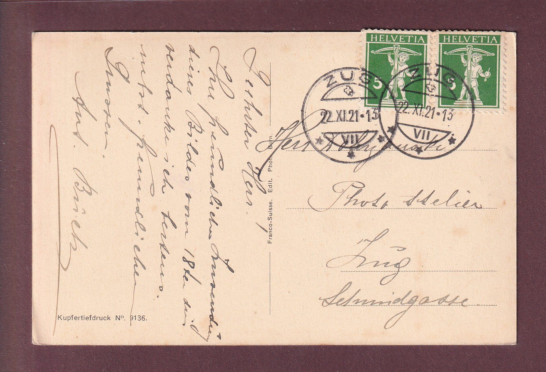 Ansichtskarten: BASEL - Pappeln am Rhein - 1921 – Gebraucht aus Pully von nicecards 1