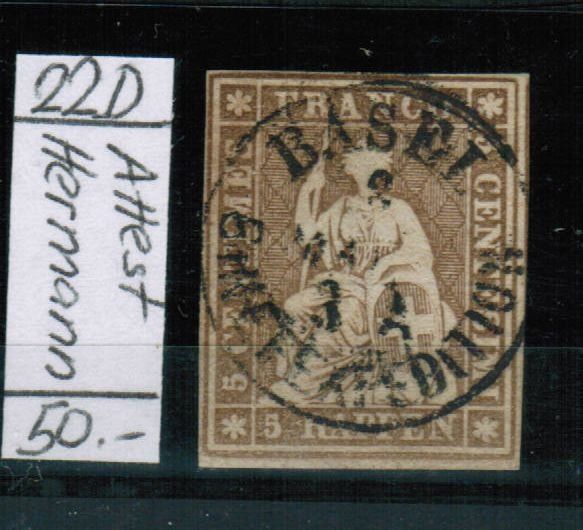 Alle Briefmarken: Strubel 22D - BASEL - Attest – Gebraucht aus Bern von peri02