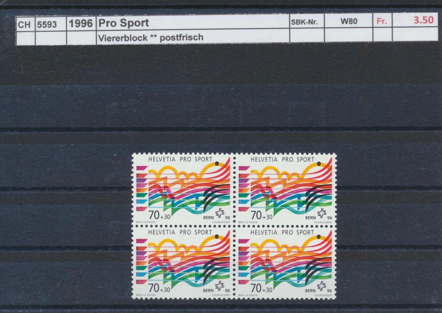 Tous les timbres: 1996 "Pro Sport" - Viererblock, ** postfrisch – Neuf (Voir description) à Winterthur par Zupogeru