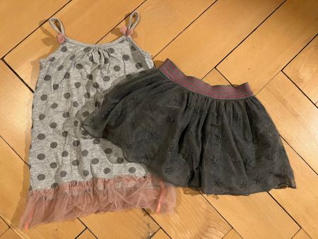 Gr 86 Top & Tüll-Rock grau rosa altrosa Baby Kleiderpaket 👶