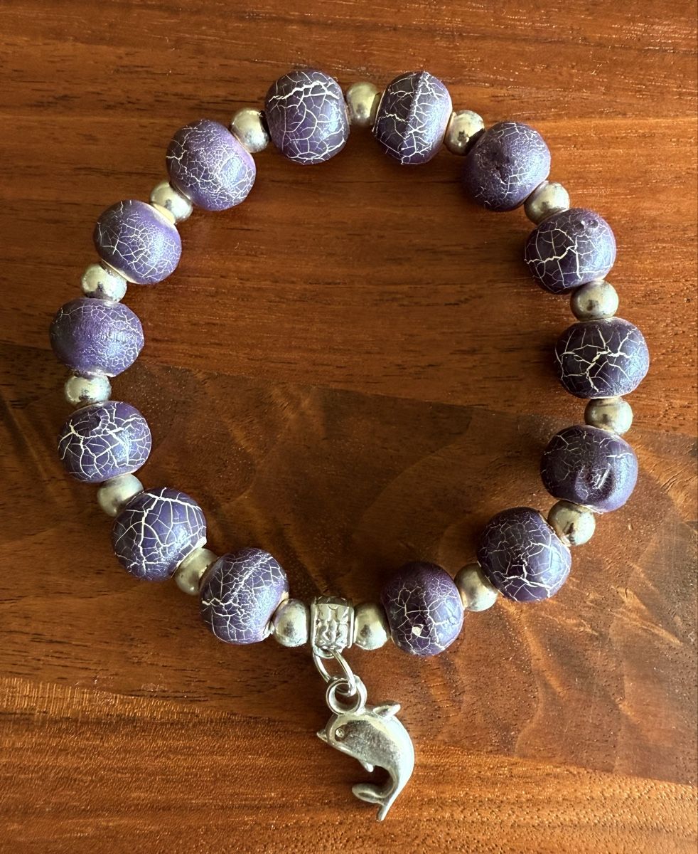 Bracciali & Braccialetti: Armband Holz / Metallperlen, Delfin – Usato da Stäfa venduto da Uhrenthusiast