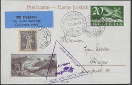 1926 Flugpost LEYSIN - LAUSANNE F3 + VIGNETTE Nr. 20 ab 1.-