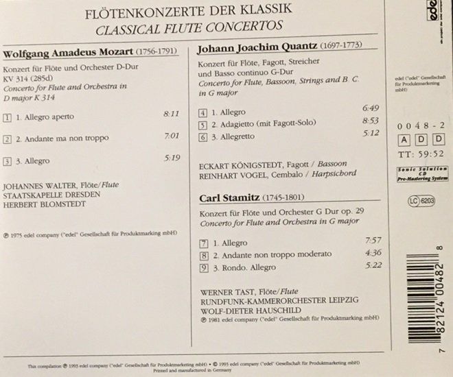 CD: Mozart/Quantz/Stamitz - Flötenkonzerte der Klassik – Usato da Grüningen venduto da azulamarillo 1