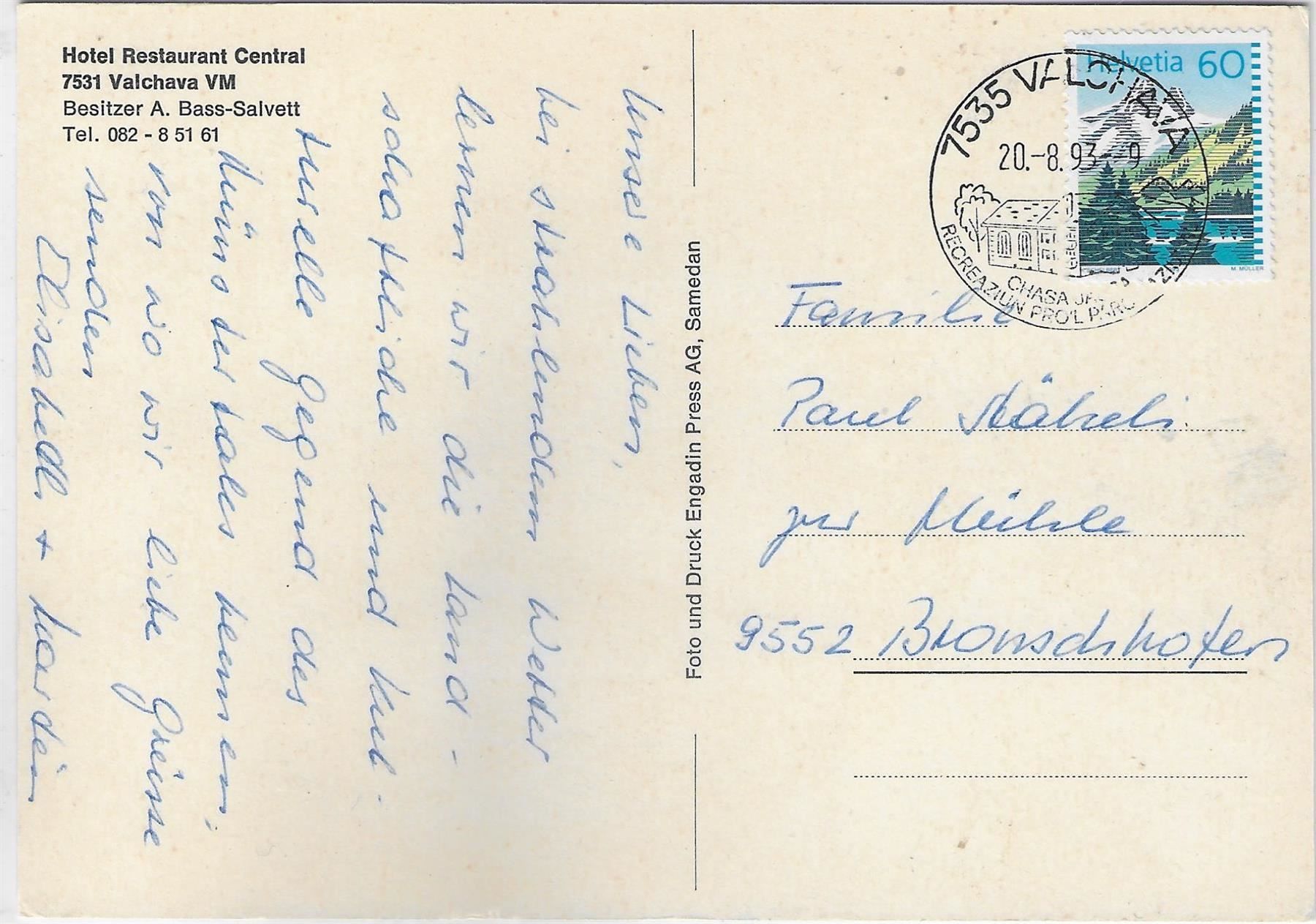 Cartoline postali: Valchava - Hotel Restaurant Central – Usato da Ettingen venduto da Kartenplanet 1